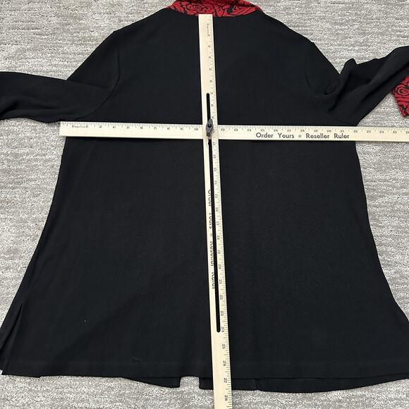 Ali Miles Jacket Womens Large Black Red Rose Trim 3/4 Sleeve Button Front - Picture 12 of 14